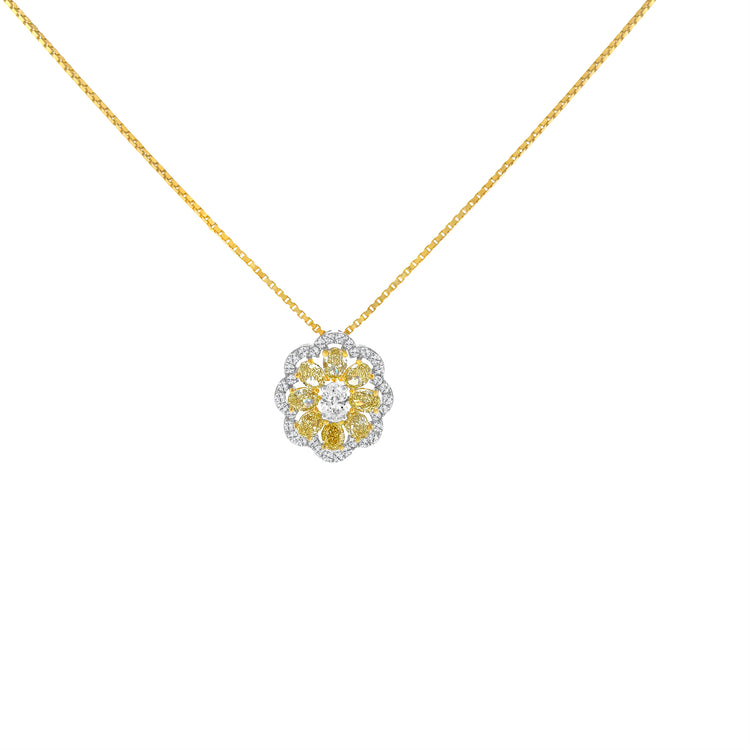 Fancy Yellow Oval Cut Diamond Cluster Pendant