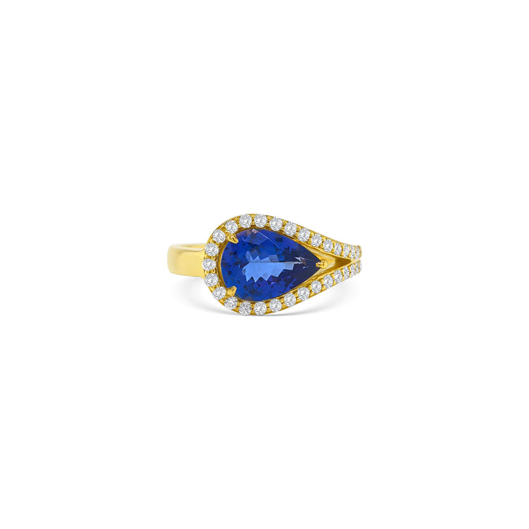 Pear Shape Tanzanite & Diamond Halo Ring