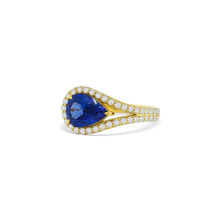 Pear Shape Tanzanite & Diamond Halo Ring