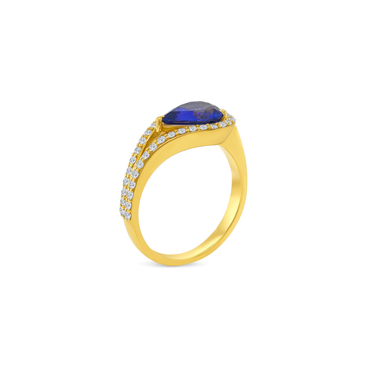 Pear Shape Tanzanite & Diamond Halo Ring