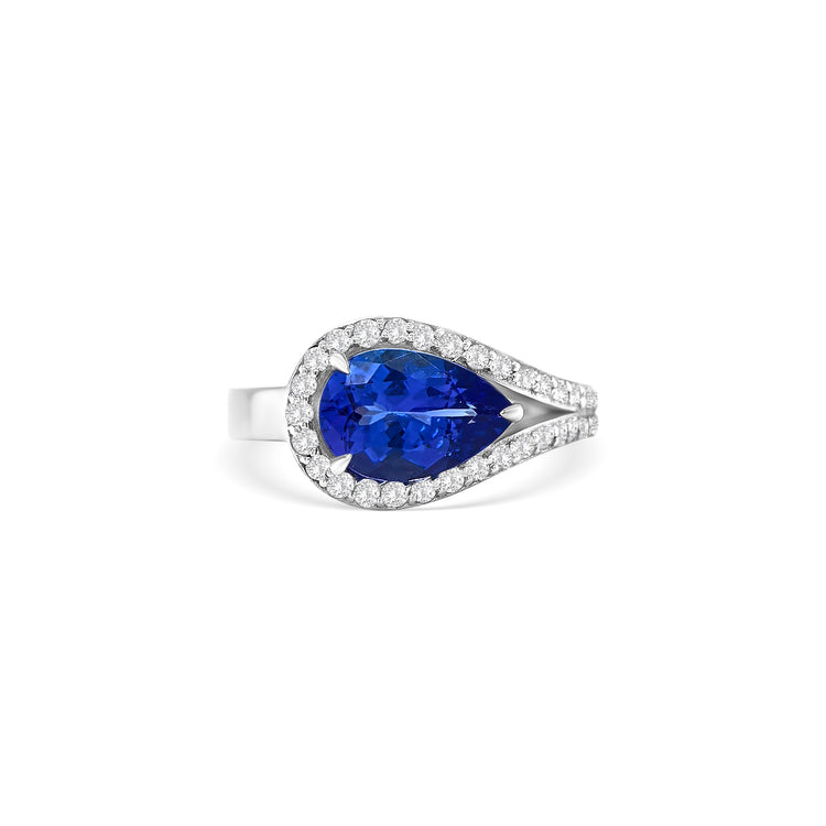 Pear Shape Tanzanite & Diamond Split Shank Halo Ring