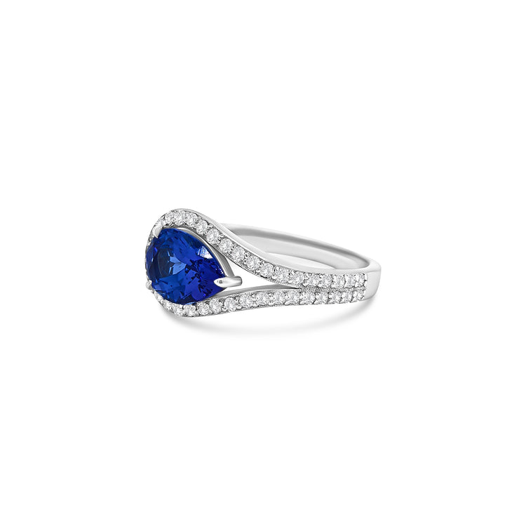 Pear Shape Tanzanite & Diamond Split Shank Halo Ring