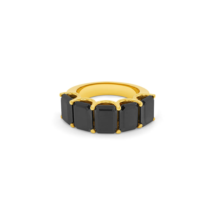 Emerald Cut Black Diamond Half Eternity Ring