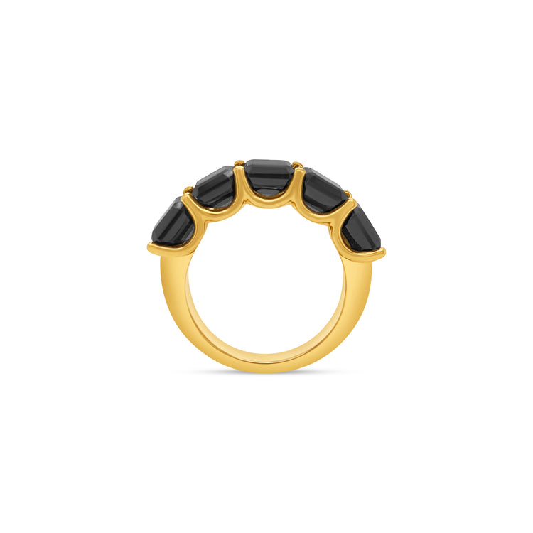 Emerald Cut Black Diamond Half Eternity Ring