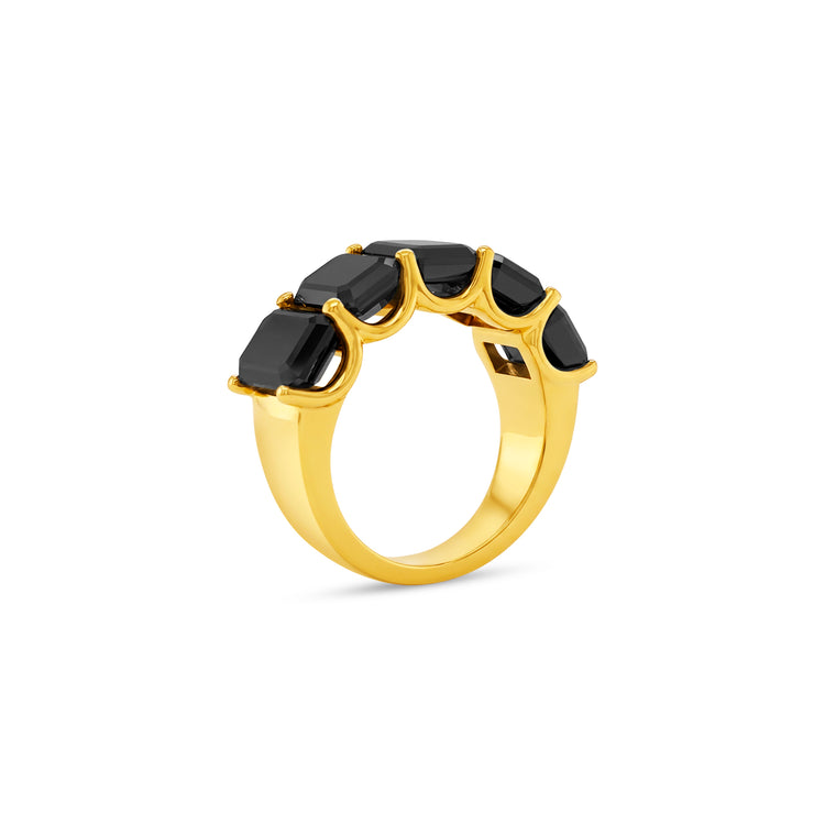 Emerald Cut Black Diamond Half Eternity Ring