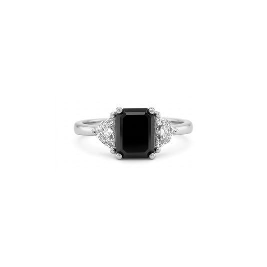 Emerald Cut Three Stone Black Diamond Ring