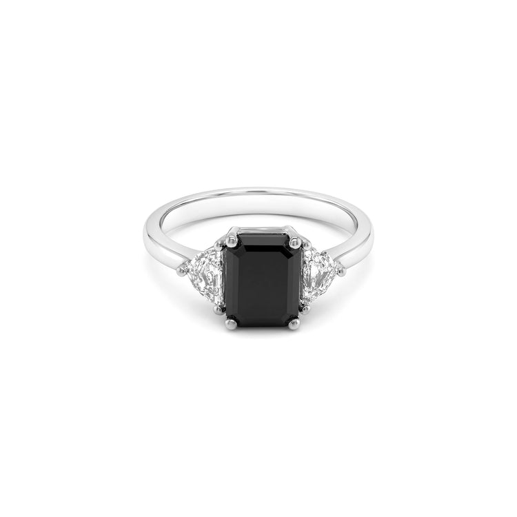 Emerald Cut Three Stone Black Diamond Ring