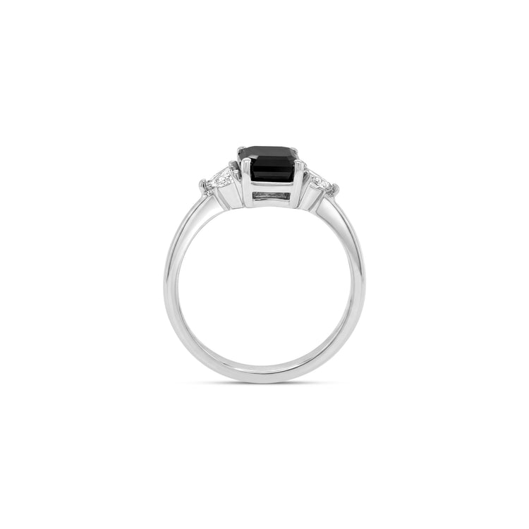 Emerald Cut Three Stone Black Diamond Ring
