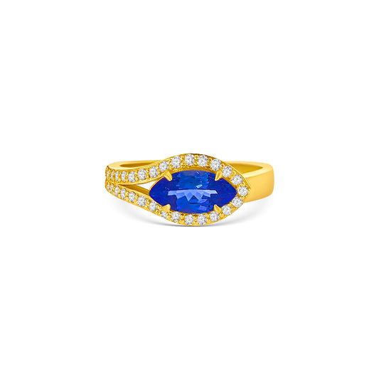 Marquise Cut Tanzanite Split Shank Halo Diamond Ring