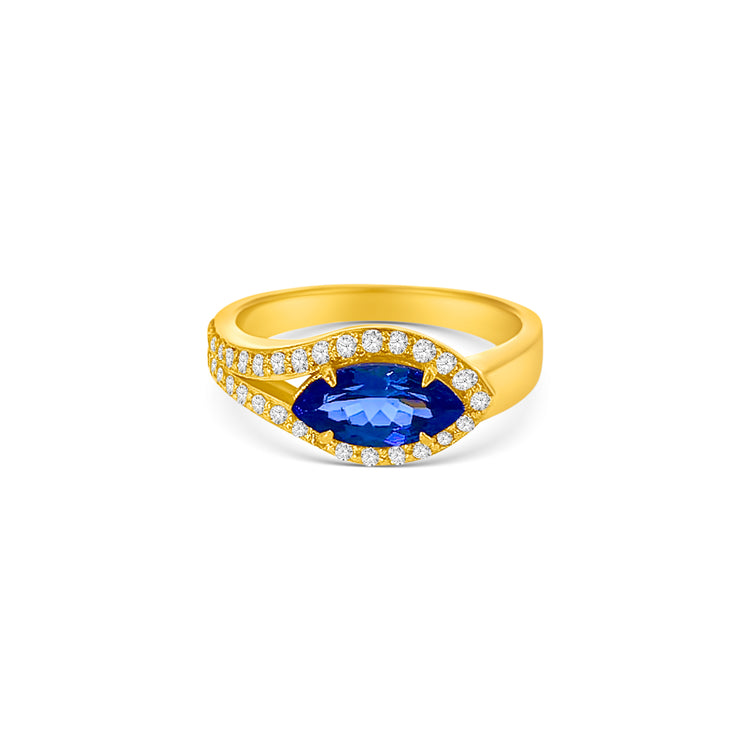 Marquise Cut Tanzanite Split Shank Halo Diamond Ring