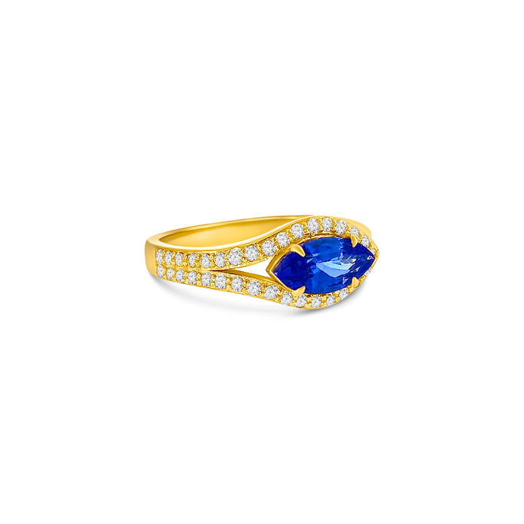 Marquise Cut Tanzanite Split Shank Halo Diamond Ring