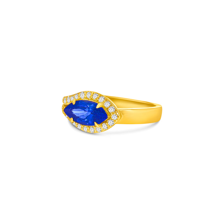 Marquise Cut Tanzanite Split Shank Halo Diamond Ring
