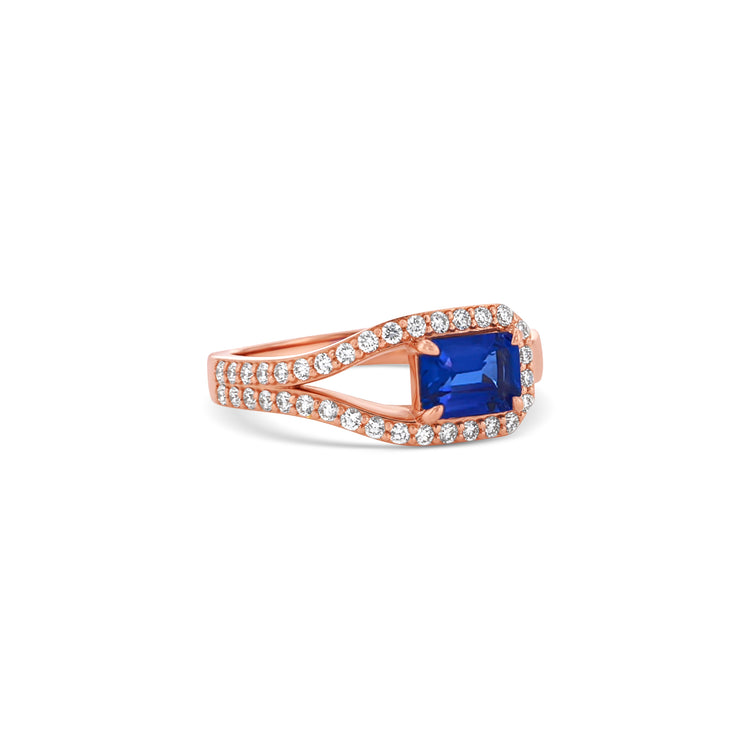 Marquise Cut Tanzanite Split Shank Halo Diamond Ring
