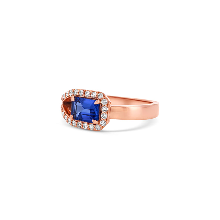 Marquise Cut Tanzanite Split Shank Halo Diamond Ring