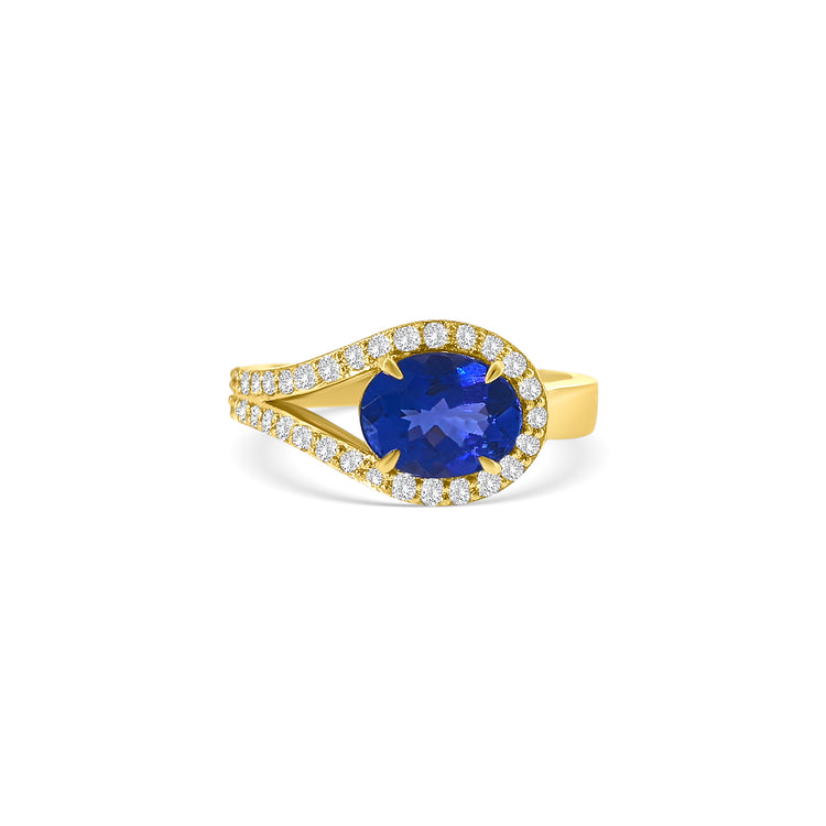 Oval Cut Tanzanite Split Shank Halo Diamond Ring