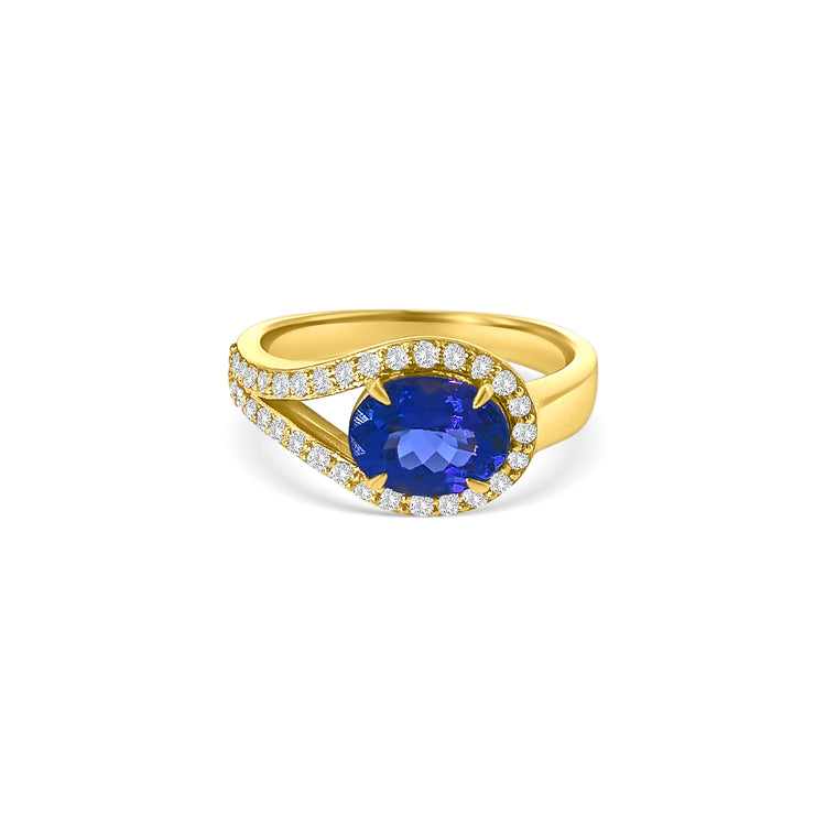 Oval Cut Tanzanite Split Shank Halo Diamond Ring