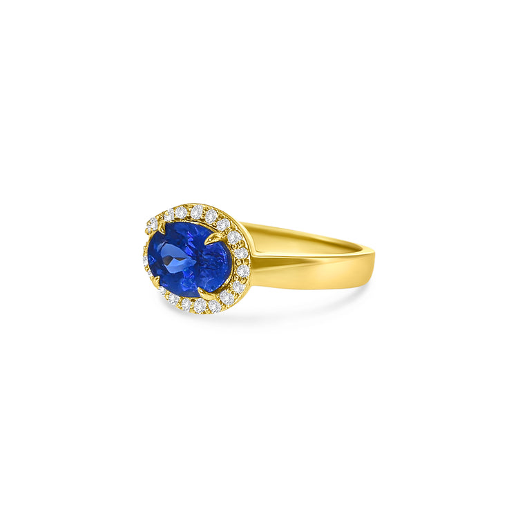 Oval Cut Tanzanite Split Shank Halo Diamond Ring