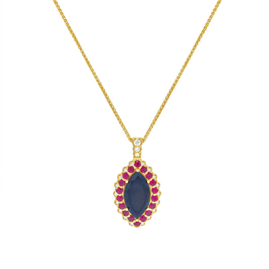 Marquise Cut Black Diamond Ruby Halo Pendant