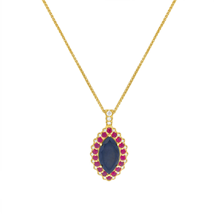 Marquise Cut Black Diamond Ruby Halo Pendant