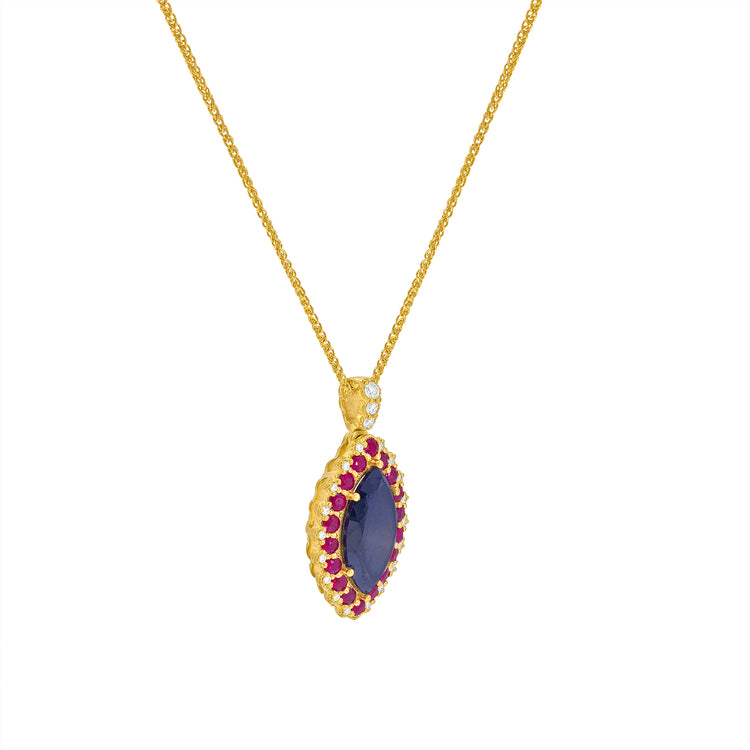 Marquise Cut Black Diamond Ruby Halo Pendant