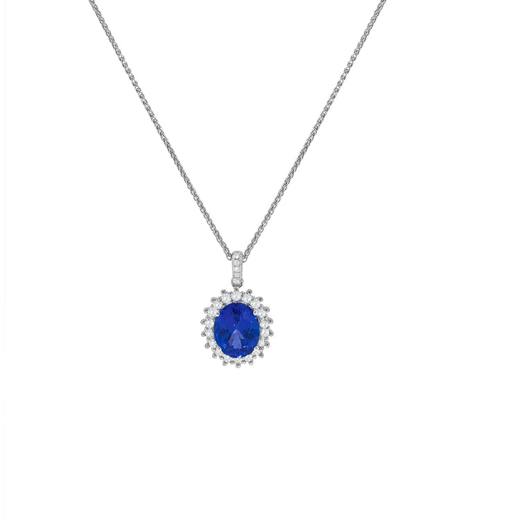 Oval Cut Tanzanite Halo Diamond Pendant
