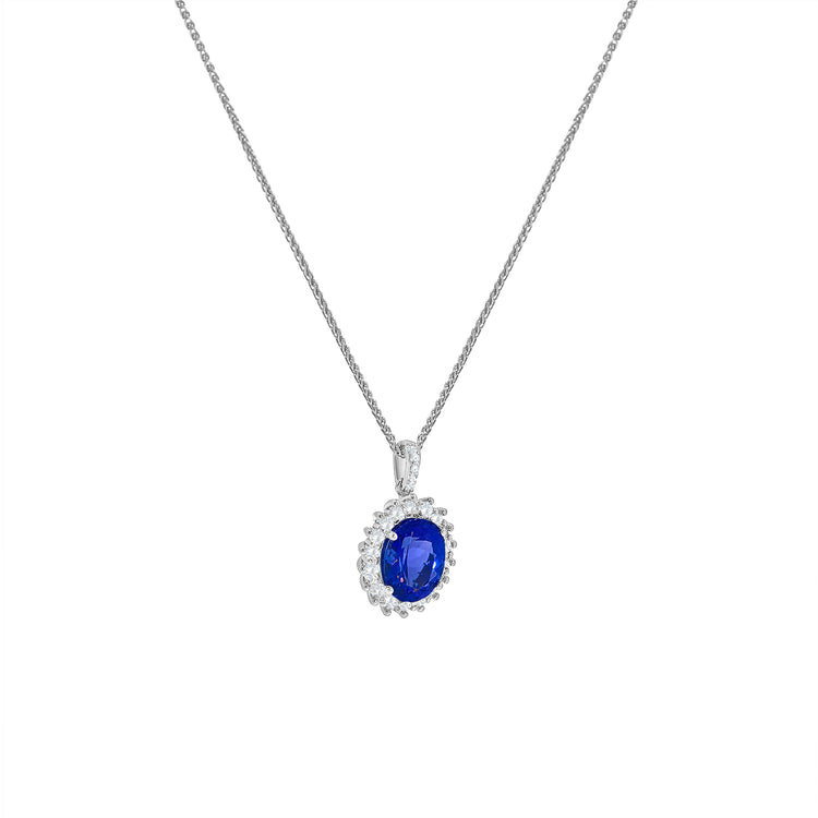 Oval Cut Tanzanite Halo Diamond Pendant