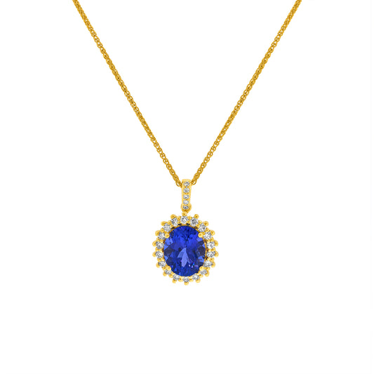 Oval Cut Tanzanite Halo Diamond Pendant
