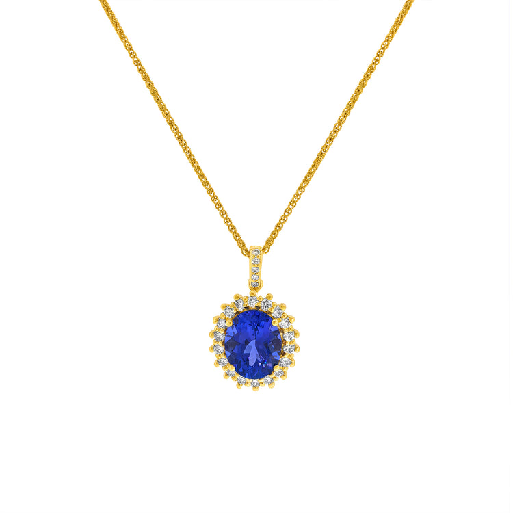 Oval Cut Tanzanite Halo Diamond Pendant