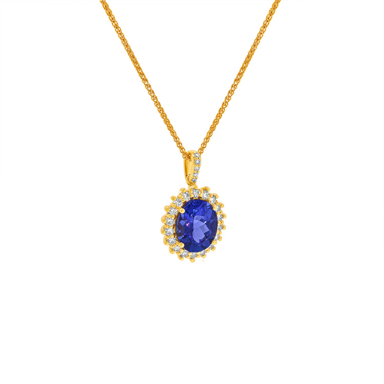 Oval Cut Tanzanite Halo Diamond Pendant