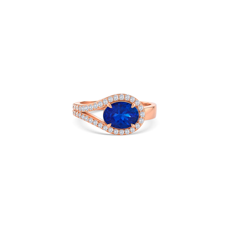 Oval Cut Tanzanite Split Shank Halo Diamond Ring
