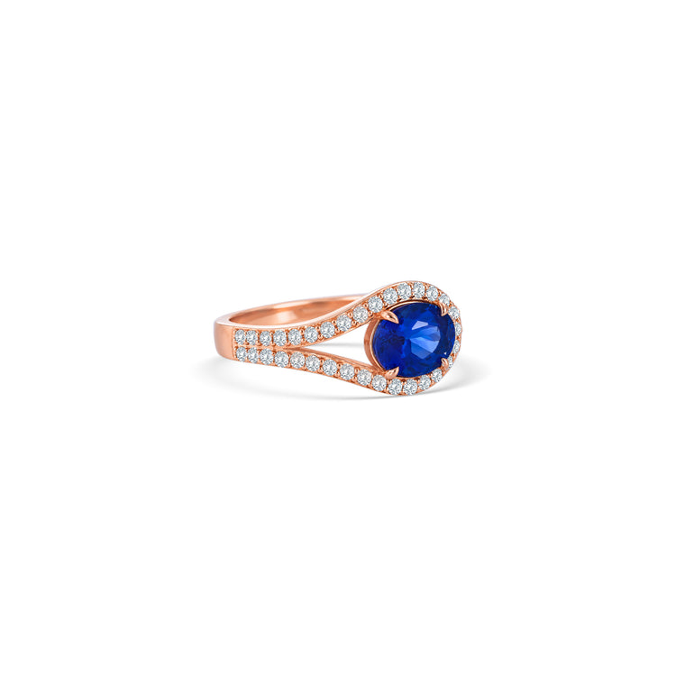 Oval Cut Tanzanite Split Shank Halo Diamond Ring