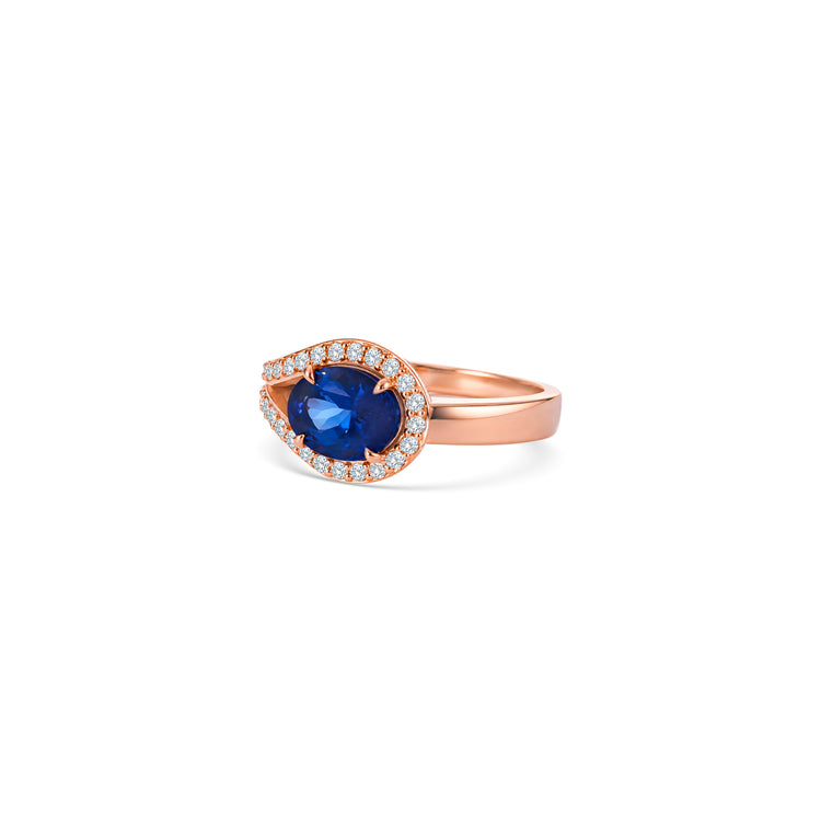 Oval Cut Tanzanite Split Shank Halo Diamond Ring