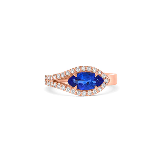 Marquise Cut Tanzanite Split Shank Halo Diamond Ring