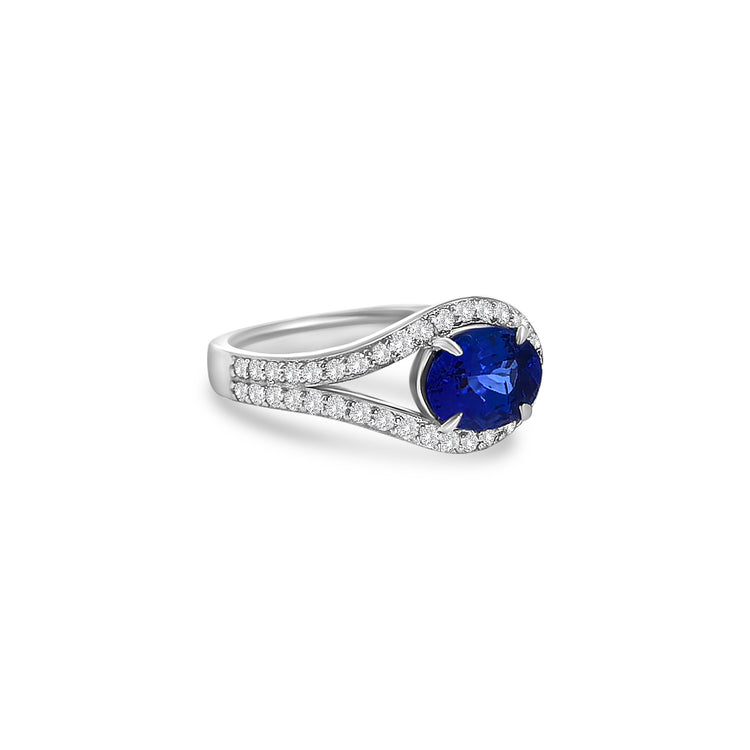 Oval Cut Tanzanite Split Shank Halo Diamond Ring