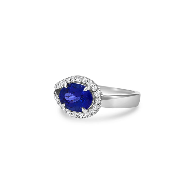 Oval Cut Tanzanite Split Shank Halo Diamond Ring