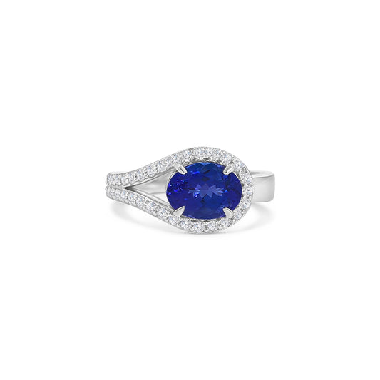 Oval Cut Tanzanite Diamond Halo Ring