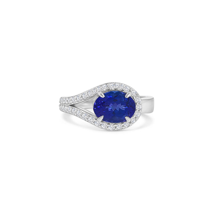 Oval Cut Tanzanite Diamond Halo Ring