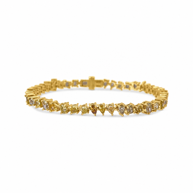 Fancy Yellow & Brown Multi Shaped Diamond Tennis Bracelet