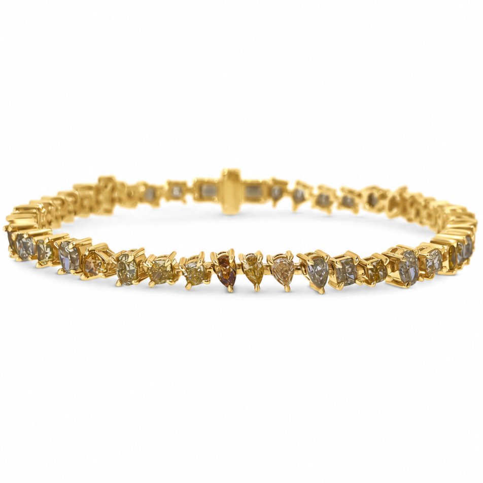 Fancy Yellow & Brown Multi Shaped Diamond Tennis Bracelet