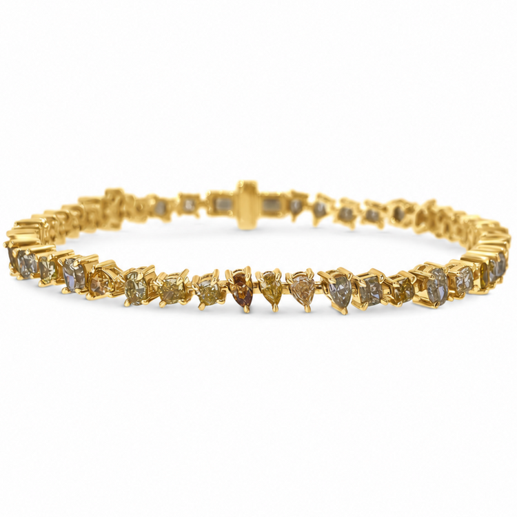 Fancy Yellow & Brown Multi Shaped Diamond Tennis Bracelet