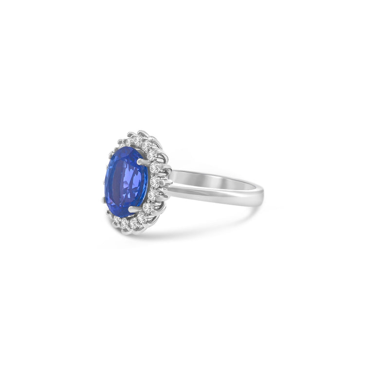 Oval Cut Tanzanite & Diamond Halo Ring