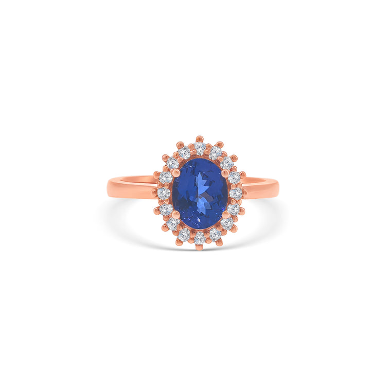 Oval Cut Tanzanite Diamond Halo Ring