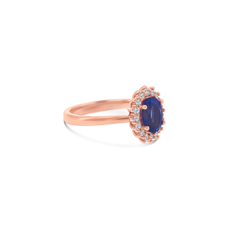 Oval Cut Tanzanite Diamond Halo Ring