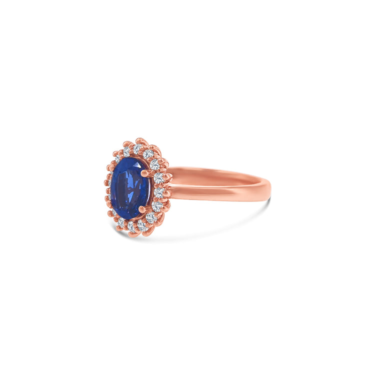 Oval Cut Tanzanite Diamond Halo Ring