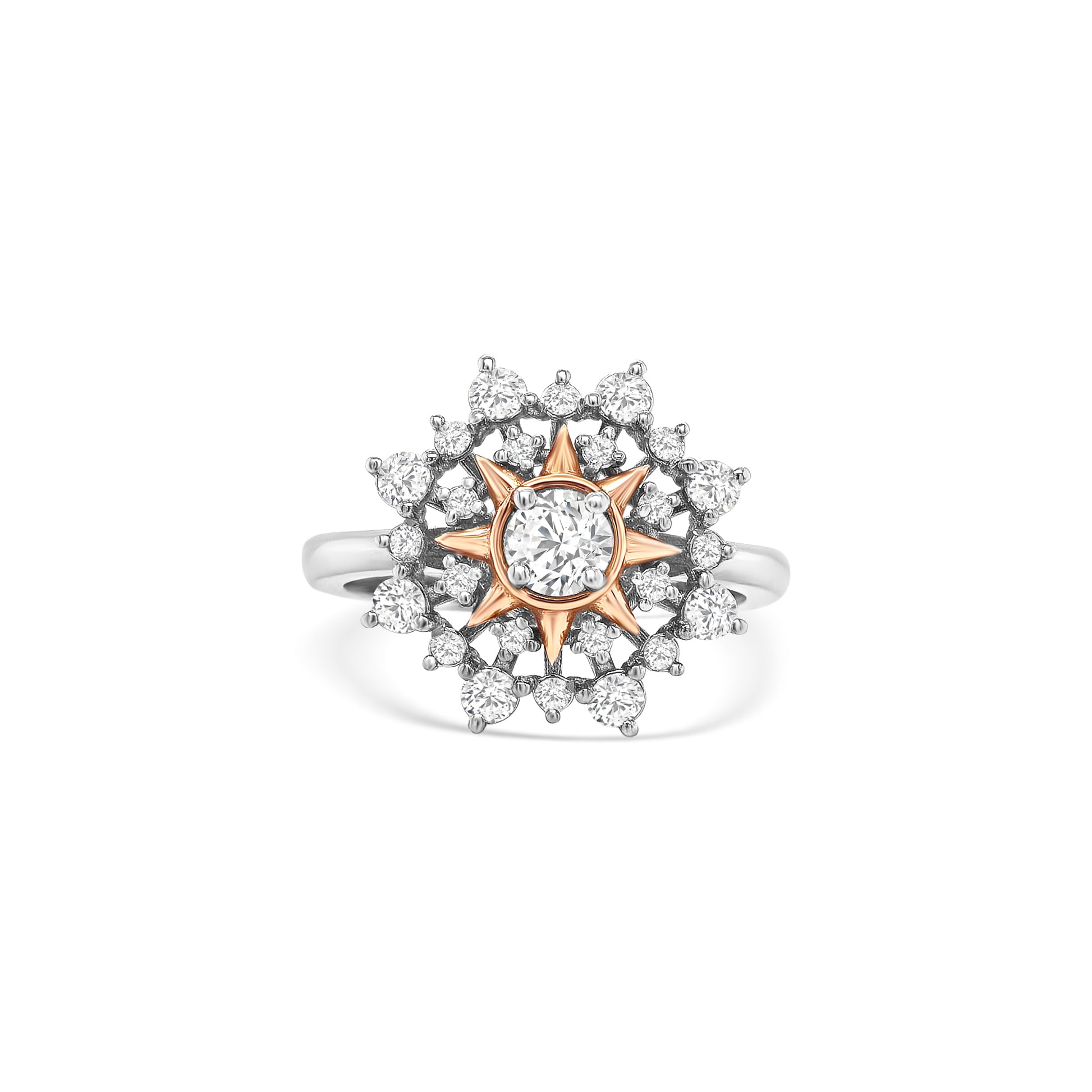 Add a touch of sophistication with this dazzling Round Brilliant Halo Flower Diamond Ring, expertly crafted for elegance and beauty.