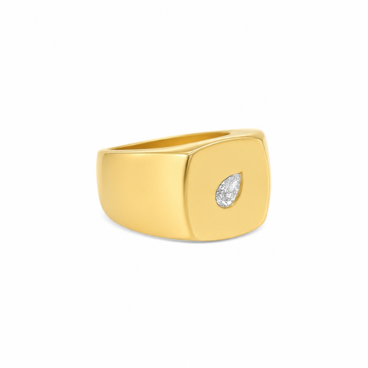 Pear Shape Signet Diamond Ring
