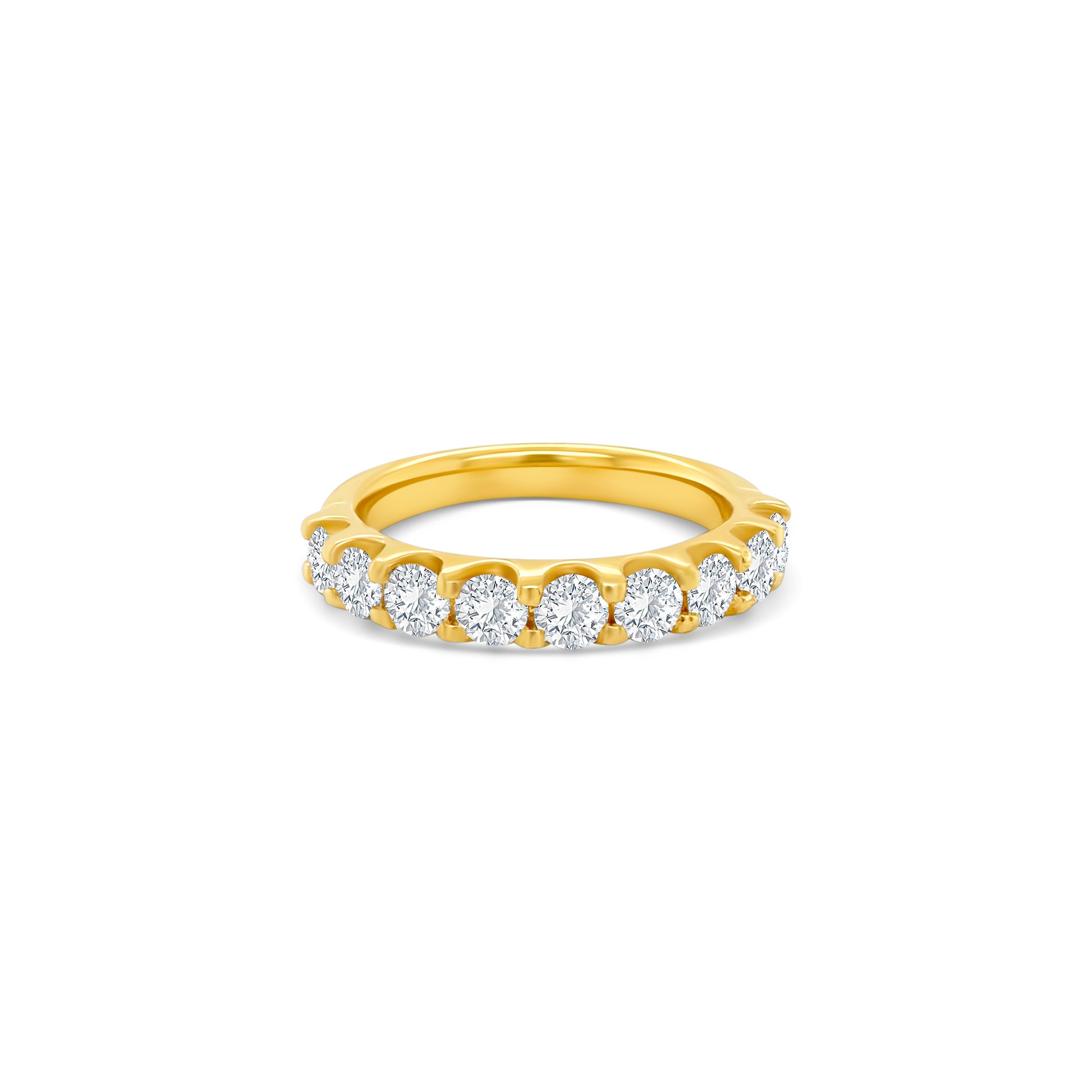 "Round brilliant half eternity diamond ring, exquisite jewelry piece, sparkling diamond accents, elegant design, luxurious accessory, fine craftsmanship, timeless beauty, symbol of love and commitment, perfect gift for a special occasion."