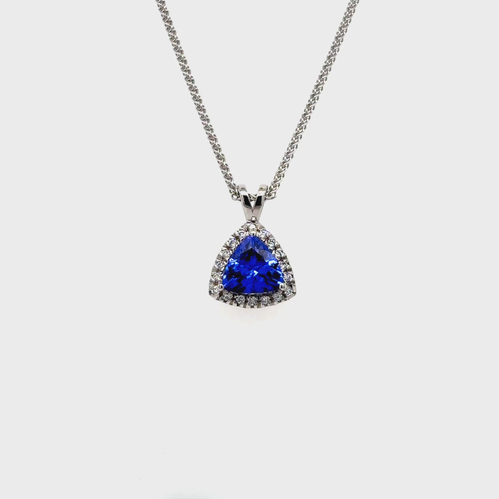 Trillion Tanzanite Pendant, Tanzanite Diamond Halo Jewelry, Luxury Tanzanite Necklace, Trillion Cut Gemstone Pendant, Diamond Halo Pendant, Fine Jewelry Gift for Her, Tanzanite Necklace with Diamonds, Trillion Tanzanite Necklace