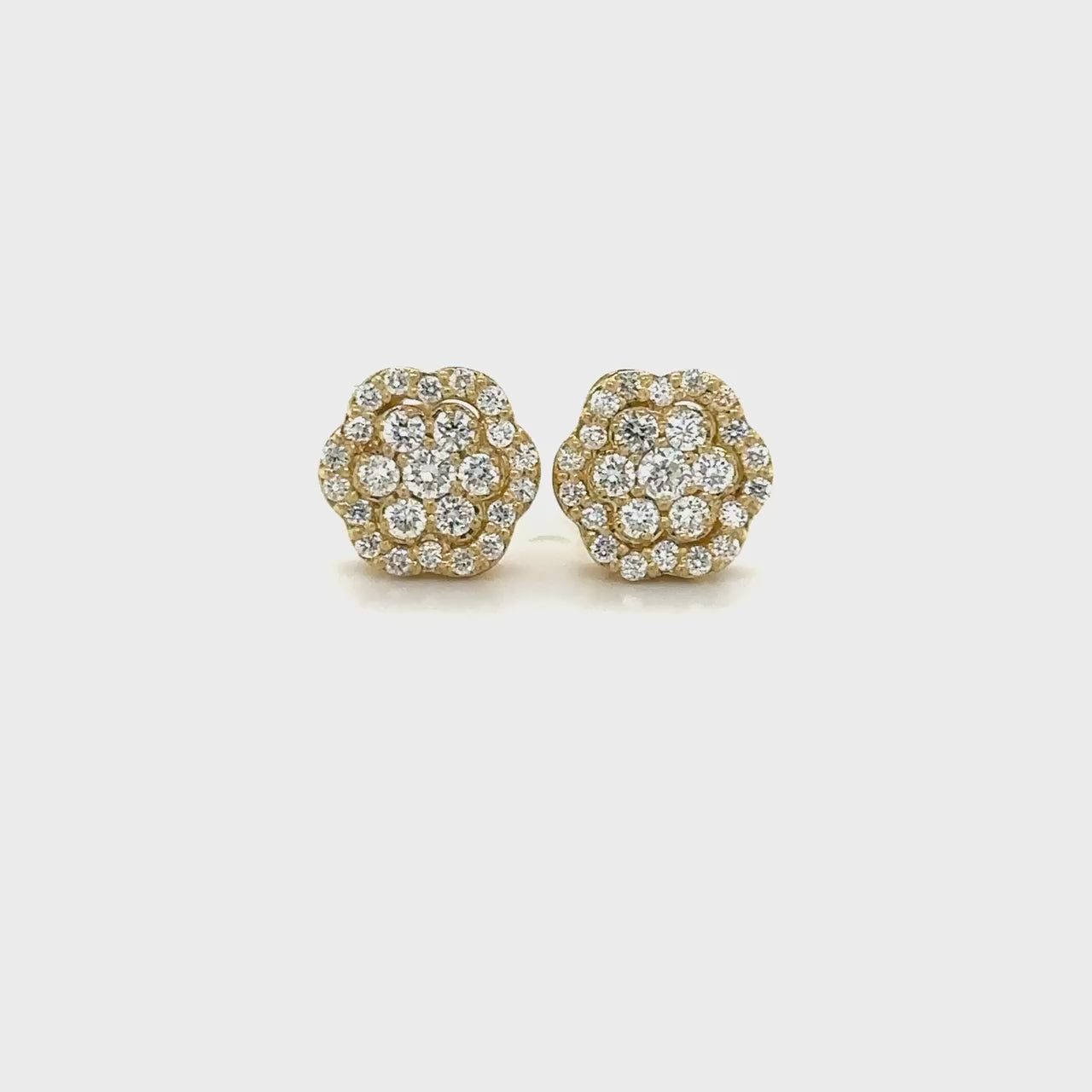 Round Brilliant Floral Diamond Stud Earrings, Diamond Flower Earrings, Elegant Floral Diamond Studs, Sparkling Floral Studs, Floral Design Diamond Earrings, Brilliant Cut Diamond Studs, Floral-inspired Diamond Studs, Sophisticated Floral Diamond Earrings
