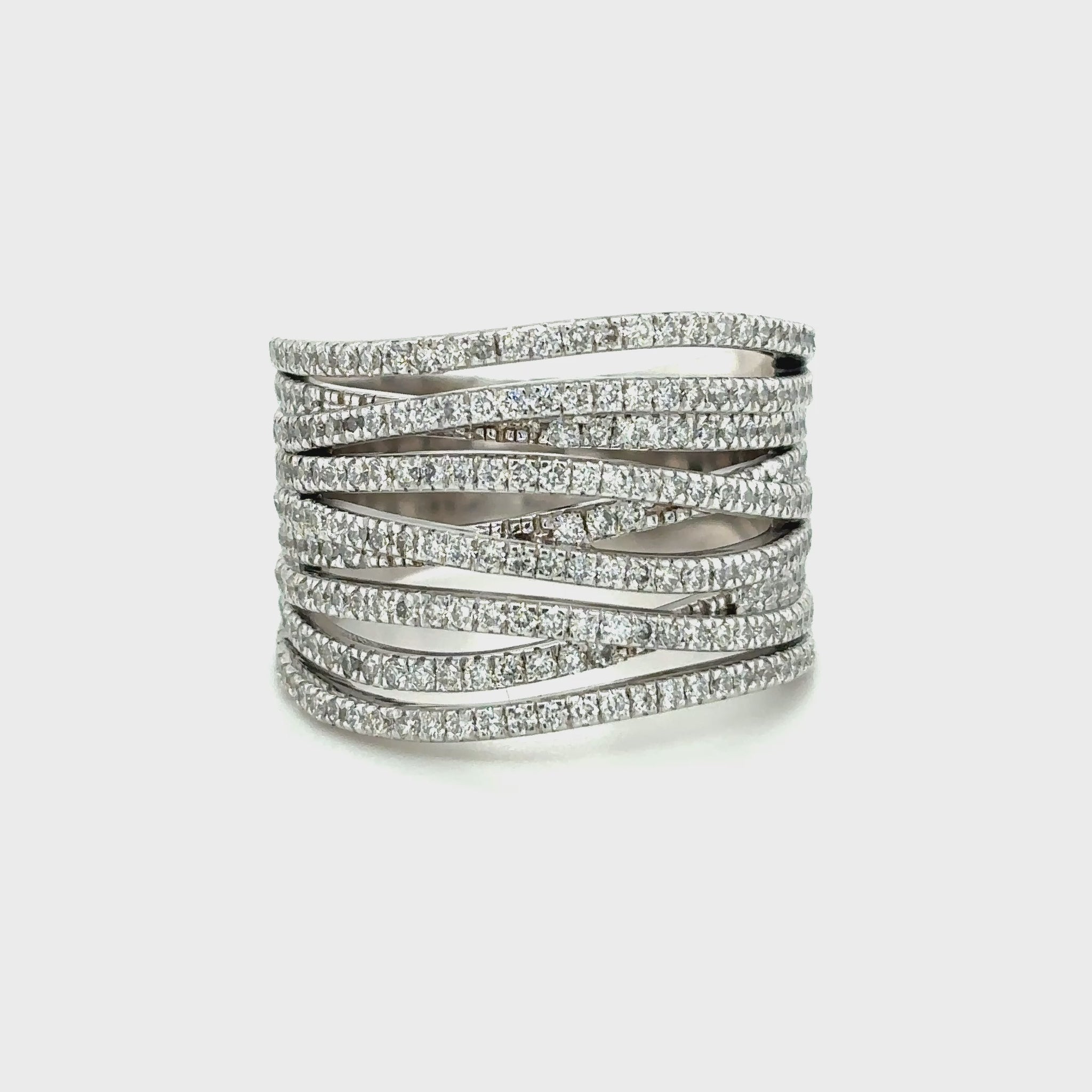 white gold diamond ring, multi-row diamond ring, round brilliant cut diamond ring, pavé diamond band ring, statement diamond jewellery, elegant women’s diamond ring